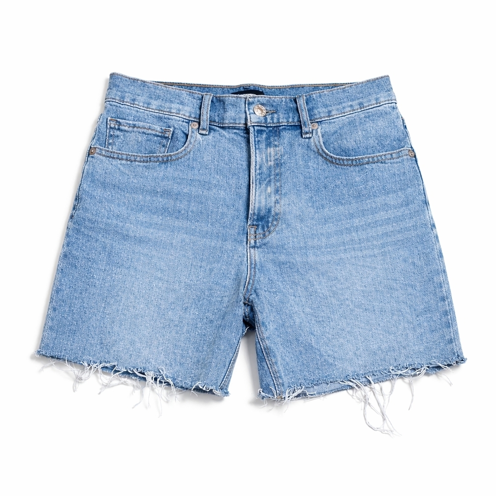 EXPRESS Mid Rise Light Wash Raw Hem Jean Shorts SIZE 4 Reg - Picture 3 of 6